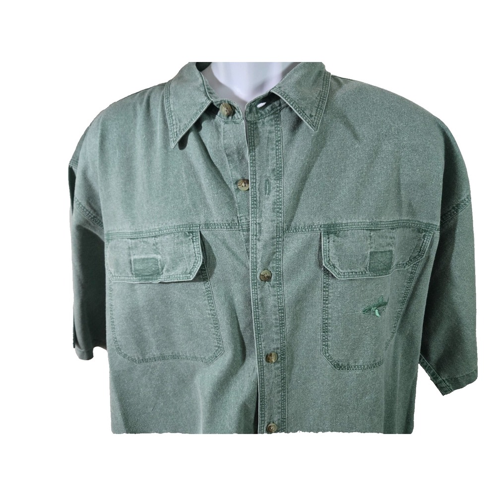 Against the Elements Mens Button Down Up Short Sleeve Shirt Green‎ Size 2XL